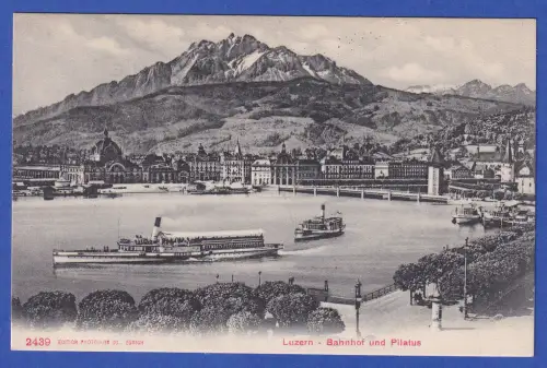 Alte AK Luzern Stadtansicht mit Bahnhof und Bergpanorama Pilatus
