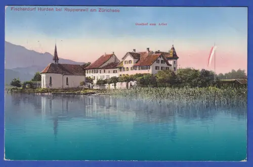 Alte AK Hurden bei Rapperswil am Zürichsee Ortsansicht mit Gasthof 1914