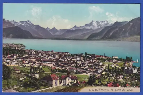Alte AK Vevey (Kanton Waadt) Genfersee mit Bergpanorama Dents du Midi