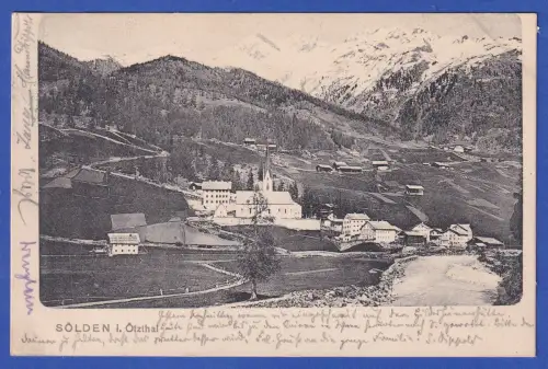 Alte AK Sölden im Ötztal Ortsansicht, gelaufen 1903