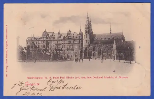 Alte AK Liegnitz (Legnica, Schlesien) Friedrichplatz und Ev. Kirche, gel. 1902