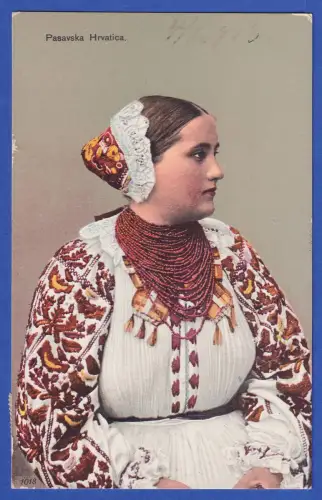 Alte Bildpostkarte Junge Kroatin aus der Posavina O VARASD 1913