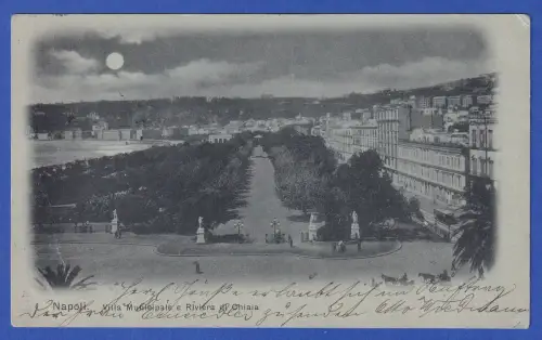 Alte AK Neapel Parkanlage Villa Comunale und Riviera di Chiaia Bahnpost-O 1901