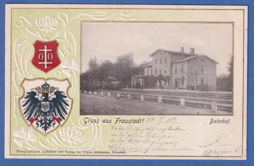 Alte AK Gruss aus Fraustadt, heute Wschowa (Polen) , Bahnhof gel. 1902