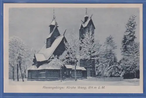 Alte AK Riesengebirge Kirche Wang ungelaufen, datiert 1924