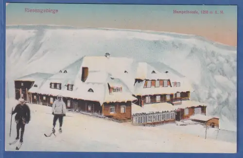 Alte AK Riesengebirge Hampelbaude im Schnee, ungelaufen, datiert 1924
