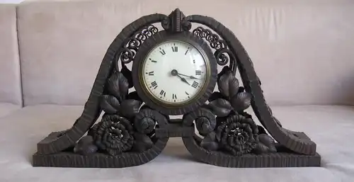 kunstvolle Art Deco Uhr Eisen handgeschmiedet Edgar Brandt - Stil Frankreich 30er Jahre mechanisches 8 Tage Uhrwerk