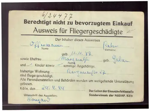 [Propagandapostkarte] Ausweis für Fliegergeschädigte. 