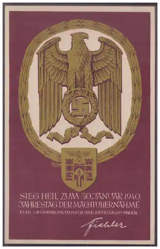 [Ansichtskarte] Propaganda, Türblatt, Sieg Heil zum 30.Januar 1940 Jahrestag der Machtübernahme. 