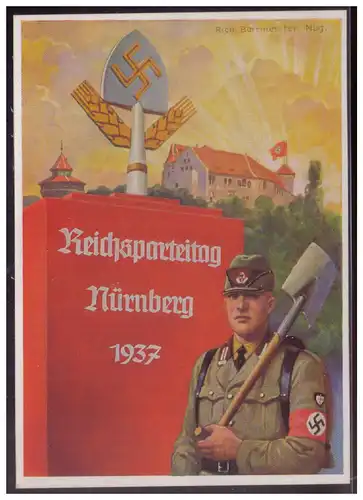 [Propagandapostkarte] Propagandakarte farbig, Reichsparteitag Nürnberg Hoffmannkarte 37/6, Reichsarbeitsdienst, ungebraucht. 