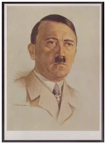 [Propagandapostkarte] Propagandakarte farbig, Adolf Hitler, Verlag Emil Köhn München, blanco gestempelt mit SST München. 