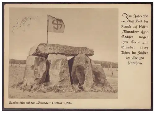 [Propagandapostkarte] Propagandakarte, Sachsen- Mal auf dem Blutacker bei Verden/ Aller, gelaufen Magdeburg am 21.10.1938. 