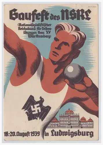 [Propagandapostkarte] Propagandakarte Gaufest des NSRL in Ludwigsburg vom 18.-20.10.1938, blanco gestempelt  mit  SST. 
