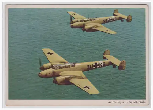 [Propagandapostkarte] Propagandakarte farbig!!Me 110 auf dem Flug nach Afrika, ungebraucht. 