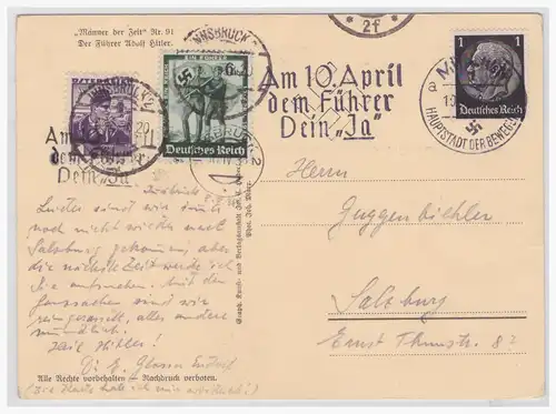 [Propagandapostkarte] Gedenke des 10.4.1938, Ein Volk.., Männer der Zeit Nr 91, gelaufen München am 10.4. 