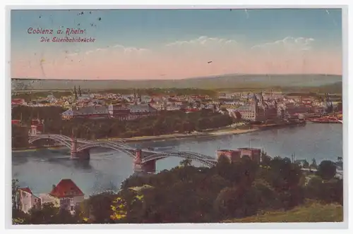 [Echtfotokarte farbig] Koblenz, gelaufen am 6.7.1928, mit Bordstempel Dampfer Undinil ab Bingen. 