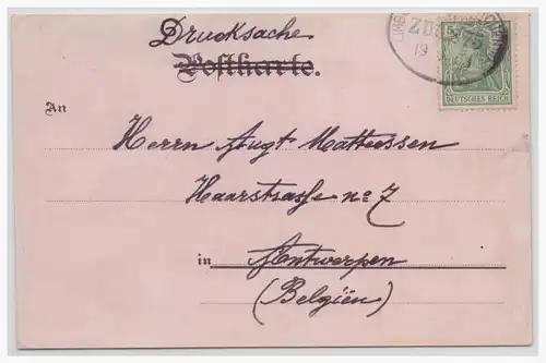 [Lithographie] Ansichtskarte (001179) Koblenz, Litho- Postkarte Gruß aus Koblenz, gelaufen am 19.3.1903, nach Antwerpen. 