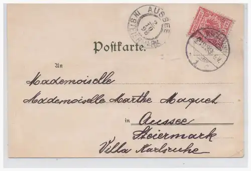[Lithographie] Mannheim, Litho- Postkarte Gruß aus Mannheim gel am 2.10.1898 nachAussee (Österreich). 