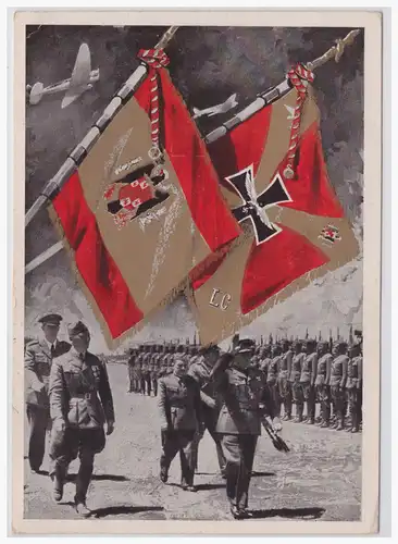 [Propagandapostkarte] DT- Reich (001283) Propagandakarte Heimkehr der Legion Condor mit 3 verschiedenen blanco Sonderstempeln Berlin Leipzig. 