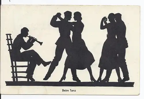[Glückwunschkarte] Dt- Reich (001289) Propagandakarte Schattenbilder aus dem Soldatenleben, beim Tanz, gelaufen Münsingen am 2.1.1937. 