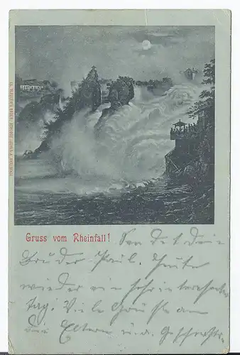 [Echtfotokarte schwarz/weiß] Schweiz AK (001296) Gruss vom Rheinfall, gelaufen Dachsen am 31.8.1901. 