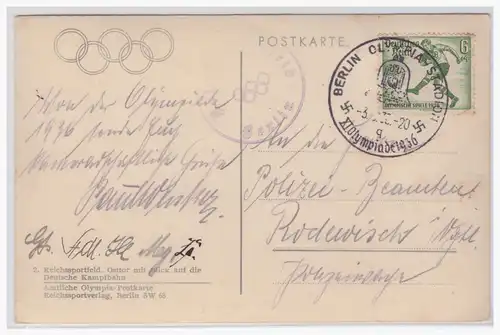 [Werbepostkarte] Dt.- Reich (001397) Propagandakarte Olympiade 1936 Berlin, Reichssportfeld, Deutsche Kampfbahn, gelaufen Berlin 3.8.1936. 