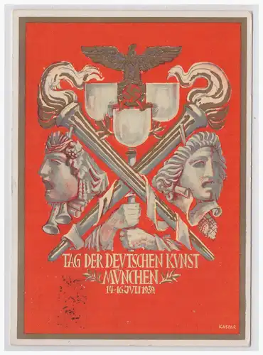 [Propagandapostkarte] DT- Reich (001416) Propagandakarte, Tag der Deutschen Kunst München 14.-16. Juli 1939, mit Sonderstempel vom 16.7.1939. 