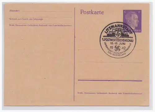 [Propagandapostkarte] DT- Reich (001423) Privatganzsache PP156/ C5I/02 Litzmannstadt, Gau Wartheland mit passenden SST vom 13.- 16.6.1942. 