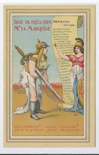 [Propagandapostkarte] DT- Reich (001429) Französische Antipropagandakarte Madam Marguise ungebraucht Rückseitig deutsche Übersetzung. 