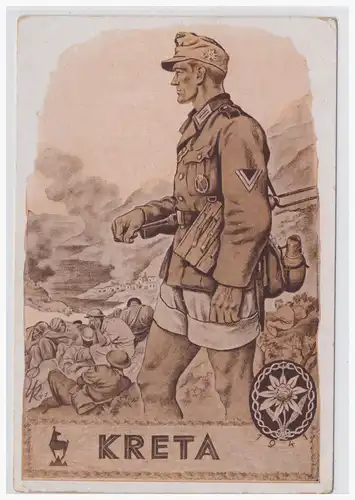 [Propagandapostkarte] DT- Reich (001440) Propagandakarte, 1942, braunfarbene Karte "Kreta 1941", vorbeschriftet, Hergestellt Chwala Wien. 
