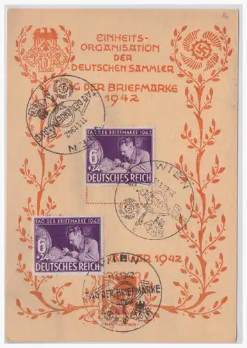 [Propagandapostkarte] DT- Reich (001454) Propagandakarte, Tag der Briefmarke 1942, Einheitsorganisation der Deutschen Sammler, blanco gest. 
