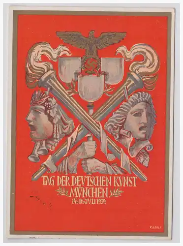 [Propagandapostkarte] DT- Reich (001483) Propagandakarte, Tag der Deutschen Kunst München 14.-16. Juli 1939, mit Sonderstempel vom 16.7.1939. 