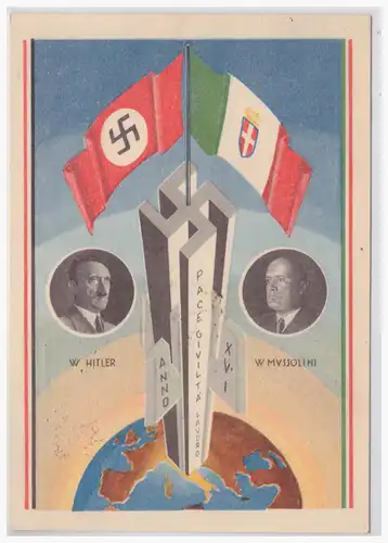 [Propagandapostkarte] DT- Reich (001498) Propagandakarte, Staatsbesuch Hitlers in Italien 38, Rückseitig mit Propagandastempel u. Tagesstempel. 
