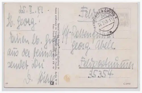 [Propagandapostkarte] DT- Reich (001505) Propagandaliederkarte,Lili Marlen, gelaufen an SS Rottenführer von Schwäbisch Gmünd am 13.1.1942. 