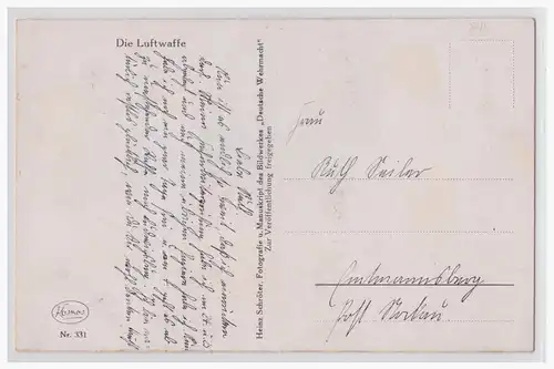 [Propagandapostkarte] Dt- Reich (001554) Propagandakarte "Die Luftwaffe, Flaggeschütz in Feuerstellung", ungebraucht, beschrieben. 