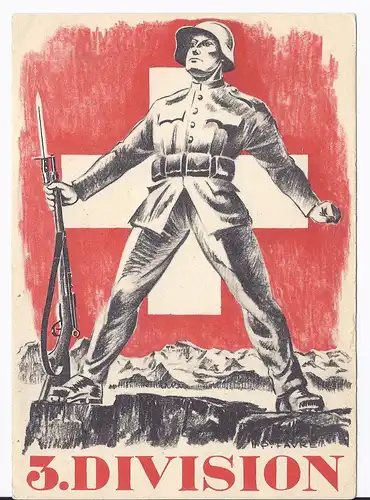 [Propagandapostkarte] Schweiz (001562) Propagandakarte 3. Division ungebraucht Rückseitig passende Vignette!!. 