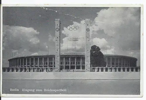 [Propagandapostkarte] Dt.- Reich (001581) Propagandakarte Eingang zum Reichssportfeld, gelaufen Berlin am 1939