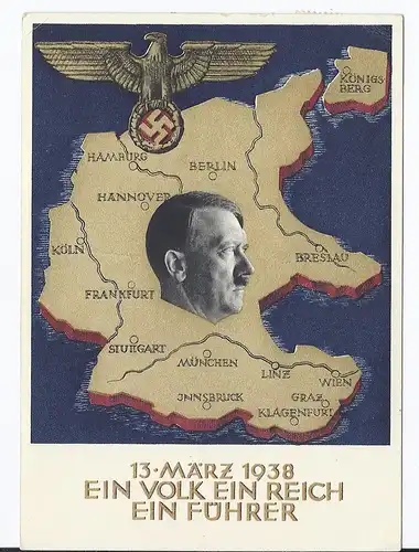 [Propagandapostkarte] DT.- Reich (001583) Propagandakarte Ein Volk, Ein Reich, Ein Führer, Hoffmannkarte, gelaufen mit Sonderstempel Wien. 