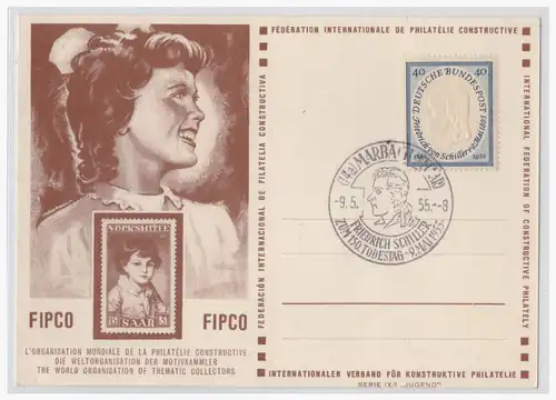 [Ansichtskarte] Motiv (001731) Postkarte Herausgeber Weltorganisation der Motivsammler, mit Bund Schillermarke,blanco gestempelt Marbach. 