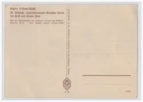 [Propagandapostkarte] Dt.- Reich (001735) Propagandakarte aus der Serie Unsere U-Boot Waffe Günther Priem, Willrich Karte, ungebraucht. 