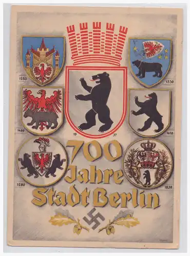 [Propagandapostkarte] Dt.- Reich (001740) Propagandakarte 700 Jahre Stadt Berlin, ungebraucht blanco gestempelt Fahrbares Postamt am 15.8.1937. 