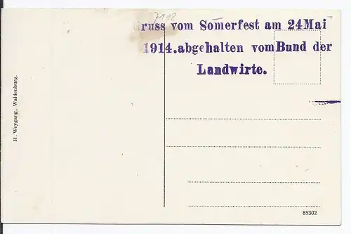 [Ansichtskarte] AK Waldenburg (001781) Westseite vom Sommerfest am 24.5.1914, vom Bund der Landwirt, ungebraucht. 