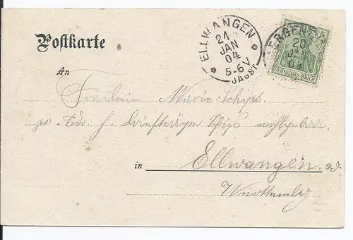 [Ansichtskarte] AK Bad Mergentheim (001783) Karlsbad, gelaufen nach Ellwangen am 21.1.1904. 