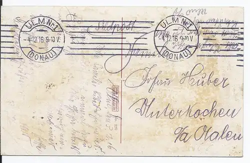 [Ansichtskarte] AK Ulm (001787) Dom, Markt, gelaufen am mit Feldpost am 4.12.1916. 