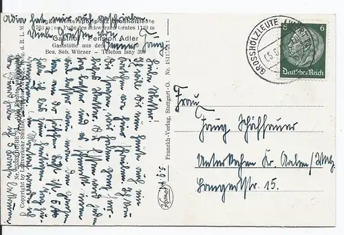 [Ansichtskarte] AK Grossholzleute (001790) Gasthof Pension Adler, gelaufen am 5.9.1941. 