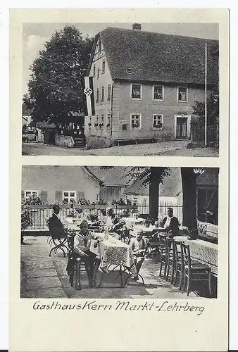[Ansichtskarte] Dt.- Reich (001791) Propaganda AK Gasthaus Kern Markt Lehrberg, Parteilokal, gelaufen mit Feldpost am 4.3.1940. 