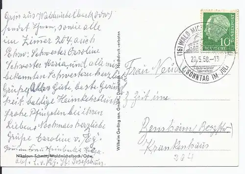 [Ansichtskarte] AK Wald Michelbach (001797) mehrere Ansichten, gelaufen am 20.5.1958. 
