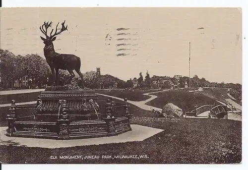 [Ansichtskarte] USA (001810) AK Elm Monument , Juneau Park, gelaufen Milwaukee am 21.11.1910. 