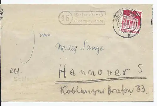 Bizone (001839) Brief mit MNR 85 und Landpoststempel Beberbeck über Hofgreismar mit PLZ Vorläufer am 30.10.1946