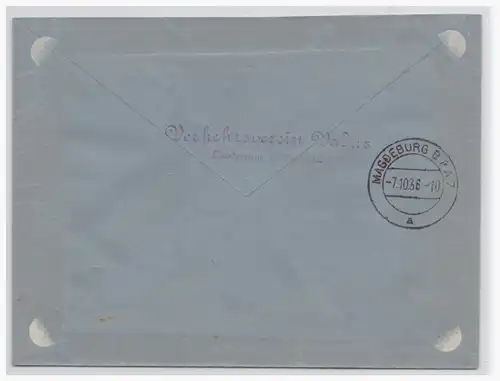 Liechtenstein (001844) Brief mit MNR 132, gelaufen am 5.10.1936 aus Vaduz nach Magdeburg , Rückseite ANK